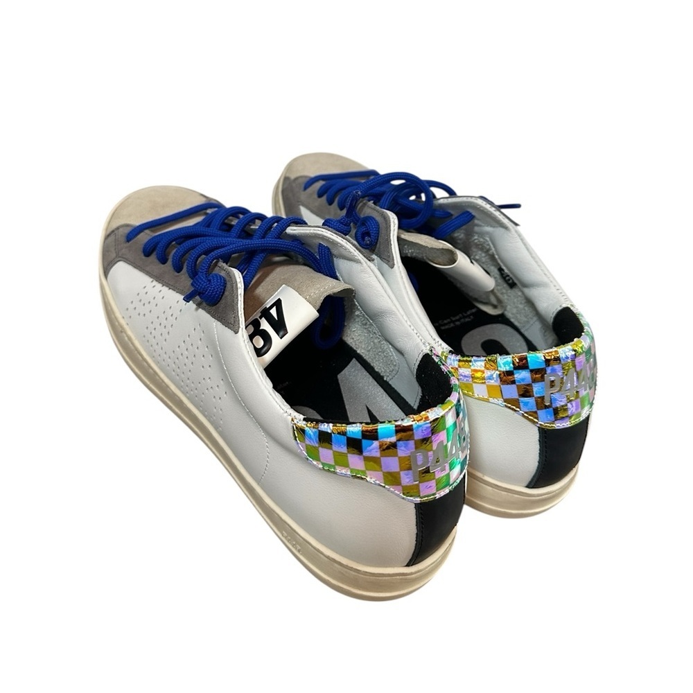 RARE P448 John white Checkered holograph iridescent blue lace 40 Sneaker - Picture 3 of 10